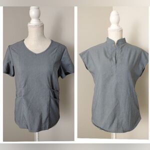 LOT of 3 Niaa Hinn Gray Scrub Tops Medical Nurse